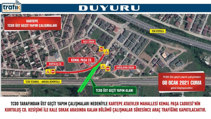 Kartepe’de geçici güzergah uygulaması